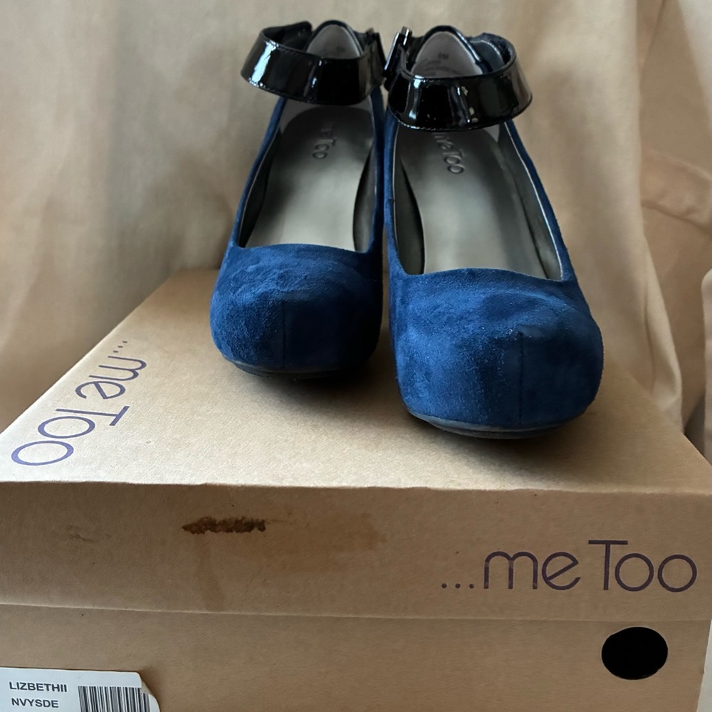 Me Too Suede Navy Blue Mary Jane Platform Heels US8